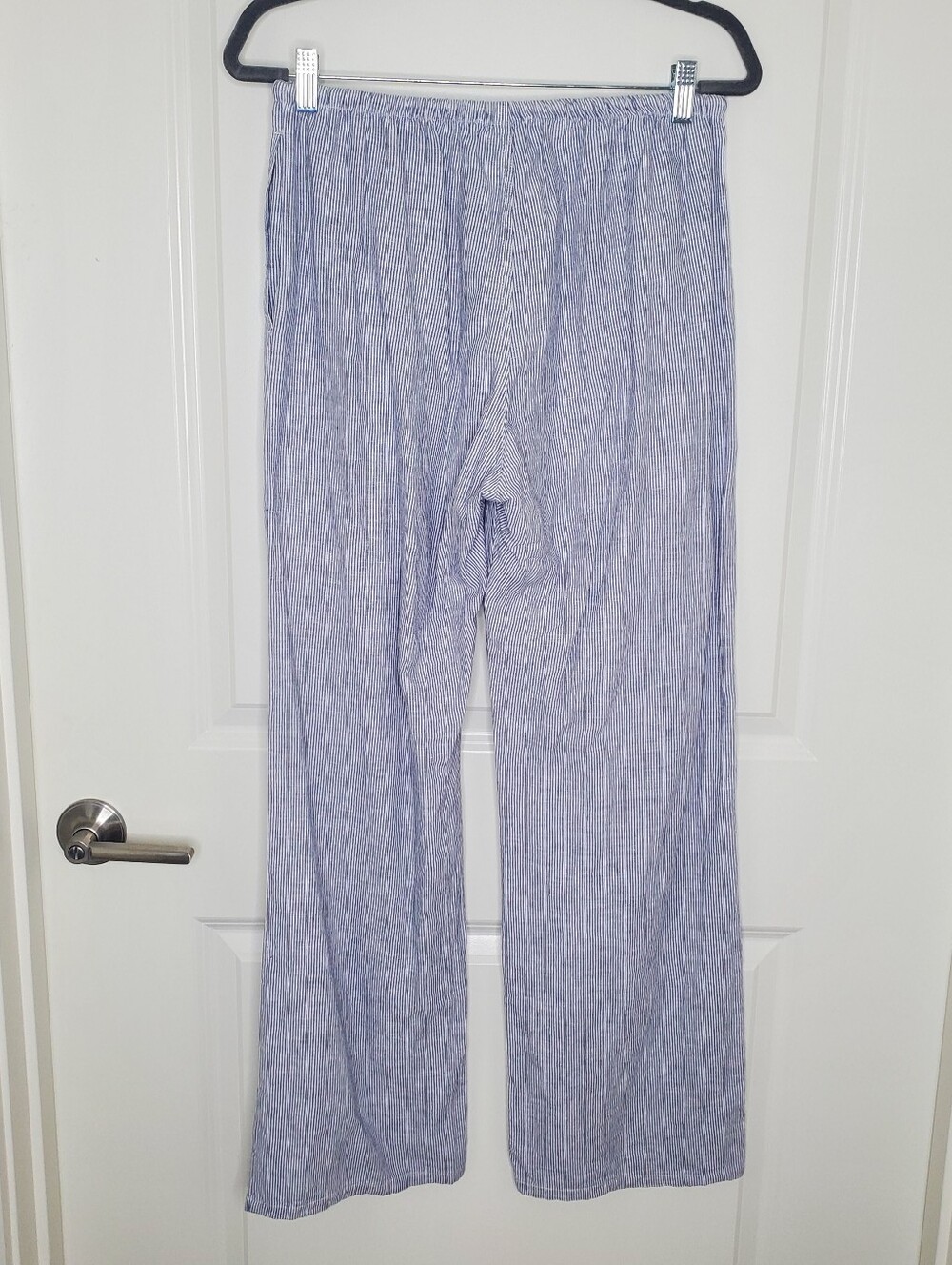 Brandy Melville Nanda Blue White Stripe Cotton Linen Low Rise Straight Leg Pants - Picture 5 of 8